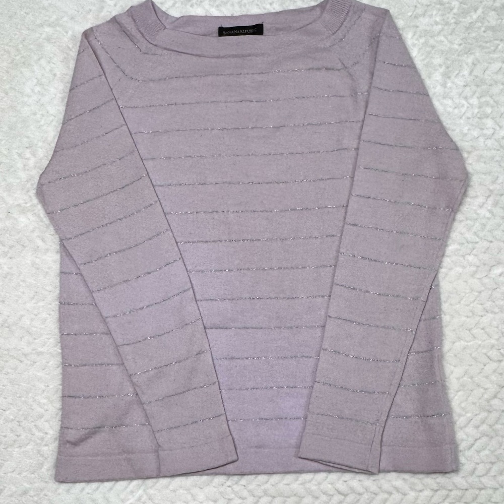 Banana Republic Merino Wool Sweater Women’s Medium Lavender Metallic Stripe Fine